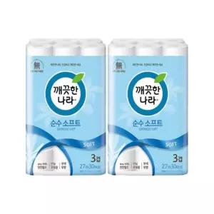 깨끗한나라 순수소프트 화장지 3겹 27m 60롤 두루마리 휴지