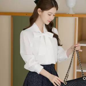 [시크라인] (~XXL까지) 실베라 타이넥 퍼프소매 긴팔 블라우스 가을 하객룩 오피스룩 모임룩 격식룩 빅사이즈