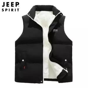 JEEP SPIRIT 코튼 조끼 남녀공용 가을  겨울 느슨한 스탠드 칼라 두꺼운 조끼