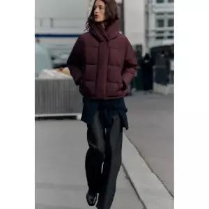 [정품] 자라 자켓 데일리 야상 아웃터 ZARA 후드 워터프루프 방풍 숏 아노락 - 버건디