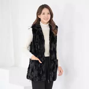 [모슬린]엄마옷 페이크밍크퍼 후드 롱 조끼 511FGH135 마담중년여성빅사이즈50대60대