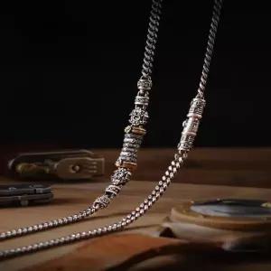 강인한무드 불교도교풍 정교한 실버 60cm 수공장식 감각적인 드래곤톱니 남성실버체인 목걸이