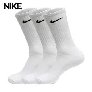 나이키 쿠션크루 남자 여자 장목 스포츠 긴 양말 3팩 세트 화이트 SX4508-101