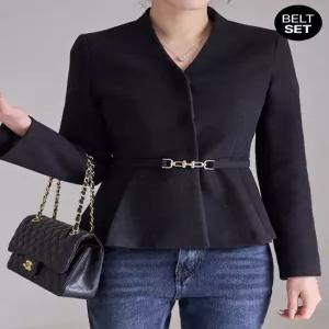 [55-77]벨트SET 노카라 페플럼 모직 자켓_M2512JK065D