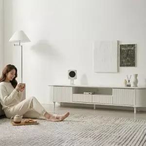 밀크 라운드 템바보드 거실장 2000