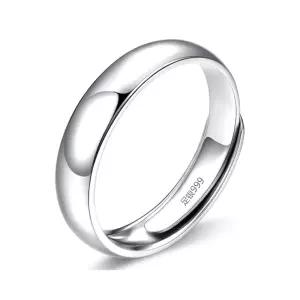 Rockyuling 남성 실버 결혼반지 999 순은 갑환 심플 디자인 프리 사이즈 조정 가능 금속 알레르기 대응 크