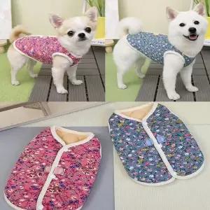 애완동물 강아지 꽃무늬조끼 패딩 할머니 촌캉스 애완견 강아지옷 방한옷