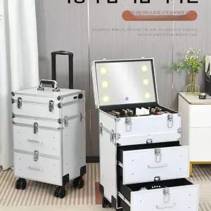 LED 메이크업 캐리어 이동식 3단 대형 보관함 미용 출장 실버