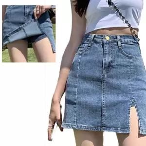 여자 A라인 하이웨이스트 미니스커트 데님 청치마