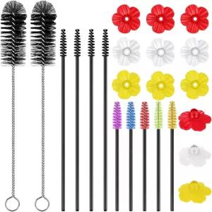 퍼슬린 38개 3사이즈 벌새 모이통 청소 브러시 미니 나일론 튜브 꽃 16송이 포함 새 교체 부품 병 먹이