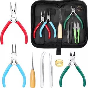 Keadic 8종 주얼리 펜치 세트 - 4.5인치 롱노즈 와이어 커팅 체인노즈 펜치와 핀셋 제작 랩핑 비즈 공예용
