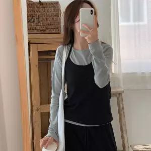 여자 레이어드티 백리스 홀터넥 무지 스판 가을 나시