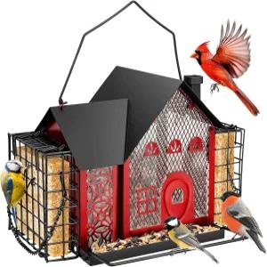 야외 행잉을 위한 파페틀리 버드 피더 - 더블 스위트 케이지가 있는 금속 핀치 카디널 및 치카디를