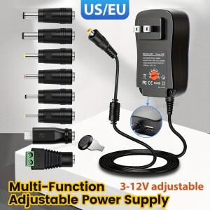 [호환품]미국/EU 플러그 3V 4.5V 5V 6V 9V 12V AC/DC 어댑터 가변 전압 전원 30W 범용 충전기 스위치 공급