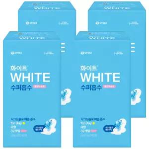 화이트 수퍼흡수 흡수 빠른 순한 울트라슬림 생리대 날개형 대형 32개입 4개
