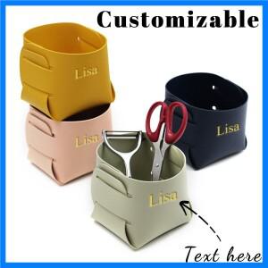 맞춤형 이름 단색 PU 가죽 북유럽 스타일 수납 트레이 열쇠 및 펜 홀더 수납함 메이크업 브러쉬 수납함