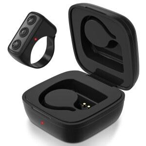 [미국배송] 손가락 끝 블루투스 리모컨 틱톡 무선 페이지 터너 TYUOBOX 카메라 셀카 버튼 컨트롤러(아이폰호환 안드로이드 아이패드호환 휴대폰용 충전 케이스 포함) (블랙)