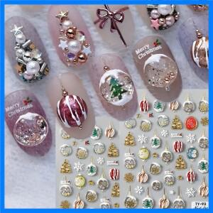 5D 양각 네일 스티커 크리스마스 트리 눈송이 크리스마스 네일 아트 장식 슬라이더 매니큐어 장식 크리스마