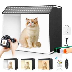 [미국배송] 24인치 X16인치 사진 스튜디오 라이트 박스 사진: 리모컨이 있는 제품용 테이크러 672개 LED 대형 박스 4가지 색상 배경이 전문가용 3000-650만 디밍 가능 배경 촬영 텐트 키트