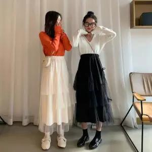 [HS라이프]스커트 치마 SK 귀여운 여성 망사 캉캉 롱 레이스