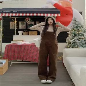 골덴멜빵바지 여성 빈티지 작업복 포켓 겨울 와이드