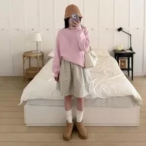 CHK1885여성용 사랑스러운 꽃무늬 플레어 미니 스커트 겨울용