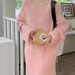 입술넥 루즈핏 캐주얼 니트 롱원피스 필수템 빅사이즈 (KYR-WFGV8XD)