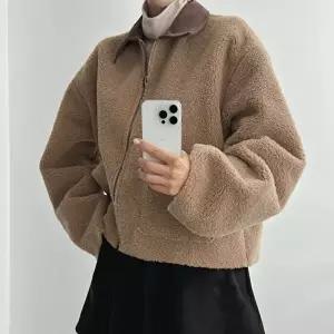 [옷자락]여자 골덴카라넥 빅사이즈 투포켓 양털집업 겨울 자켓