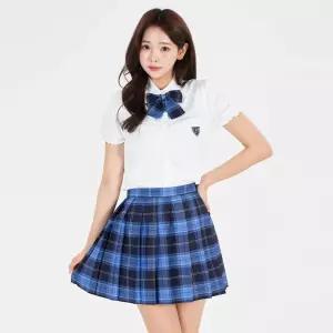 화이트 뒷리본 반팔퍼프 블라우스 체크치마 세라복 교