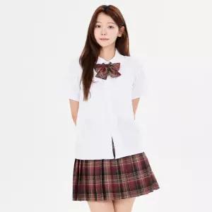 화이트 베이직 앞주름 둥근카라 반팔셔츠 교복 학생복