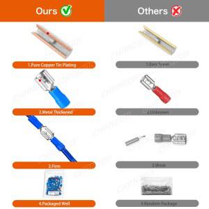 절연 암컷 커넥터 100 전기 옐로우 케이블 솔더리스 블루 8MM 레드 80 와이어 단자 3MM 와이어링 스페이드