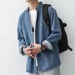 남여공용 긴소매 블라우스 오버핏 남방 데님 셔츠 DMS-SHA-Q4261468