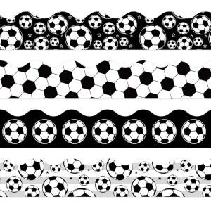Whaline 69피트 축구공 게시판, 홈 교실 파티 벽 장식용 블랙 화이트 스포츠 자가 접착 테두리 트림 가리비 스티커 데칼, 60개