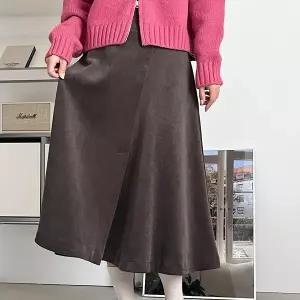 여자 와이드 밴딩 골덴 사선 플레어 기모 면 롱스커트