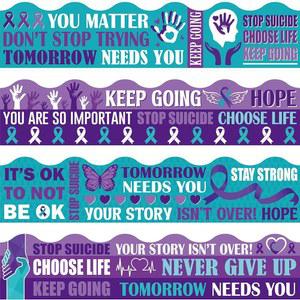 79피트 길이의 펀러스 자살 예방 인식 게시판, 80개의 보라색 청록색 리본 월 경계 트림 칠판 사무실 벽 장식용 영감 장식 스티커 부착