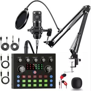 LINHUNCAT BM-800 팟캐스트 장비 번들 스탠드가 있는 보이스 체인저 마이크 키트 라이브 스트리밍을 위한