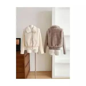 여자 가죽 자켓 재킷 뽀글이 포근포근 가을 겨울 하프코트퍼라이크밍크 상의 BE4