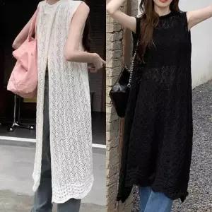 트임 롱 조끼 여름조끼 민소매 원피스st 레이어드룩 스타일리쉬 (WFJ7DHE)