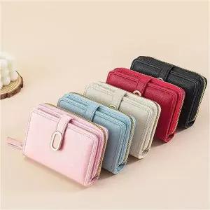 중지갑 여성 반지갑 카드 지폐 수납 지퍼 미니 가죽지갑 (WFK91EM)