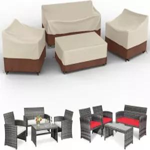 가사다르 파티오 가구 커버 야외 러브시트 의자 및 커피 테이블 베이지 브라운을 위한 방수