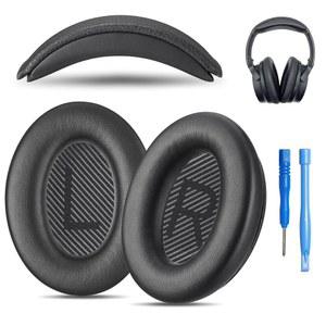 [미국배송] AHG 액세서리 하우스 글로벌 교체용 QC 이어 패드 및 헤드밴드 키트 쿠션. BOSE QUIETCOMFORT (2023) QC45 QCSE QC35 II 무선 노이즈 캔슬링 헤드폰(블랙) 이지 DIY 핏과 호환됩니다