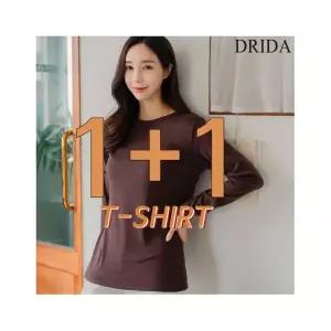 드리다 1+1 여자 겨울 기모 라운드 긴팔 면티 스판 이너 흰 티셔츠 화이트 40-50대 미시 중년 여성 캐주얼1