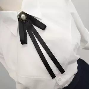 블랙 리본 진주 브로치 넥타이 WF7540F