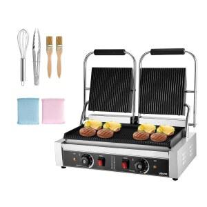 VEVOR 상업용 파니니 그릴, 3600W 전기 샌드위치 파니 메이커, 핸들 및 온도 조절이 가능한 스테인리스 스틸 더블 프레스, 19x9 풀 홈 에나멜 플레이트, 햄버거 스테이크