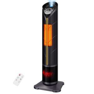 및 LED 조명이 장착된 오어테크 우주 히터, 3D 화염이 휴대용 전기 에코 모드가 진동식 실내 실내용 대형 객실, 사무실, 침실용 28.5인치 타워 히터