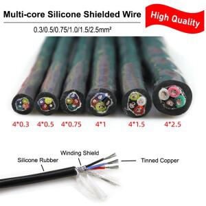 1/3/5/10m 다중 코어 실리콘 고무 차폐 케이블 0.3 - 2.5mm² 2 3 4 6 절연 유연한 고온 구리 와이어