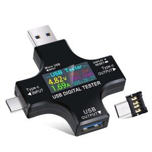 에버삼 2 in 1 타입 C USB 테스터 컬러 스크린 LCD 디지털 멀티미터, 전압 전류 전압계 암페어 전류계 검출기 케이블 충전기 표시기 DC3.6-30V /0-5.1A