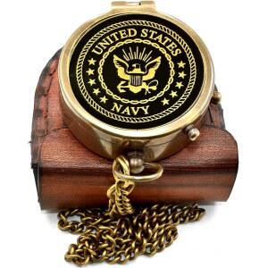 [미국배송] 미 해군 각인 황동 포켓 나침반 - 가죽 케이스가 있는 빈티지 앤티크 내비게이션 도구 USN 또는 해병대를 위한 개인 맞춤형 항해 기념품 졸업식 생일 부활절