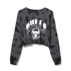 정크 푸드 의류 시카고 불스 긴 소매 루즈 니트 크롭