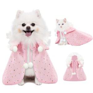 [포르르] 쿠파 고양이 작은 개를 위한 반려동물 결혼식 의상, 강아지 고양이를 반짝이는 옷 튤 망토, 파티 홀리데이 크리스마스 할로윈 의상 정장, 핑크